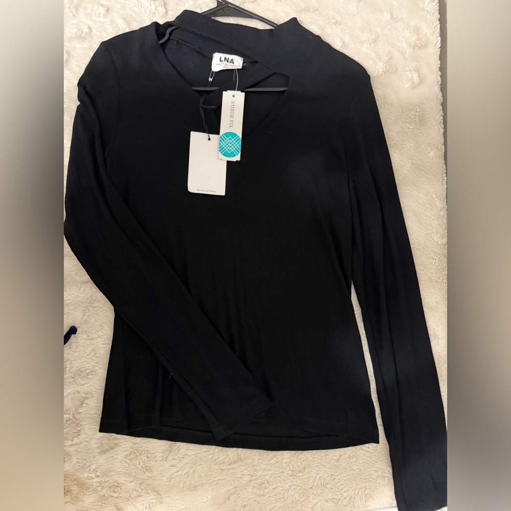 LNA Elegant Black Long Sleeve Top